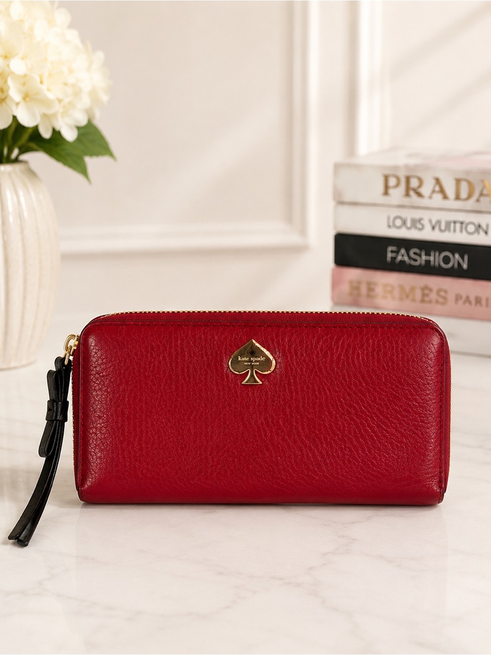 Kate Spade Red Leather Zip Around Wallet Wristlet